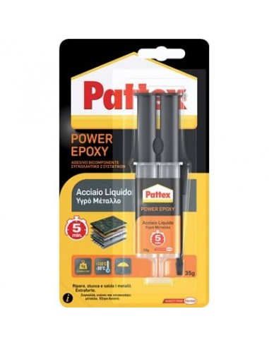 PATTEX POWER EPOXY ACCIAIO LIQUIDO MIX SIRINGA