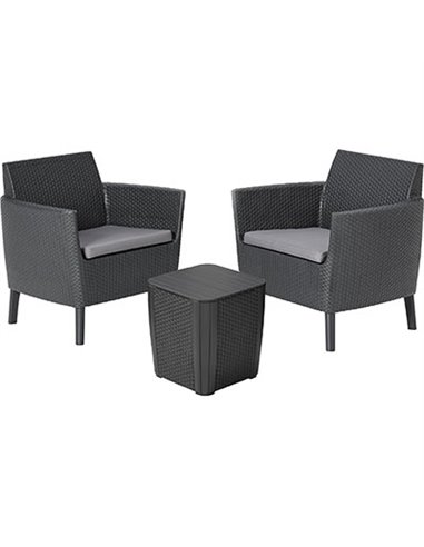 SET RATTAN SALEMO BALCONY KETER PP GRAPHITE CFPZ 3 + CUSCINI