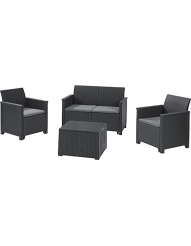 SET RATTAN EMMA LOUNGE KETER PP GRAPHITE CFPZ 4 + CUSCINI