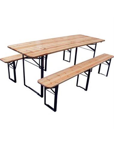 SET TAVOLO + PANCHE BIRRERIA 3 GAMBE DOMUS LEGNO/ACCIAIO CM 220X70 H.CM 76 CFPZ 3