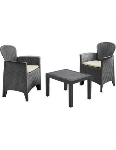 SET RATTAN BALCONY AKITA PROGARDEN PP ANTRACITE CFPZ 3 + CUSCINI