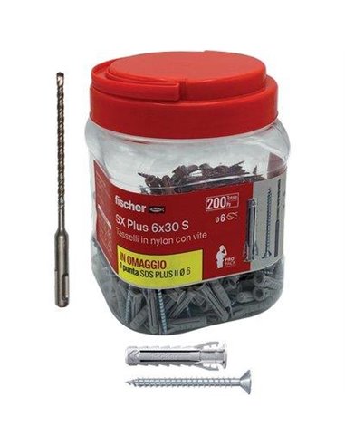 TASSELLO NYLON SX 6S PLUS VITE TSP PROPACK FISCHER CFPZ 200 + 1 PUNTA SDS PLUS MM 6